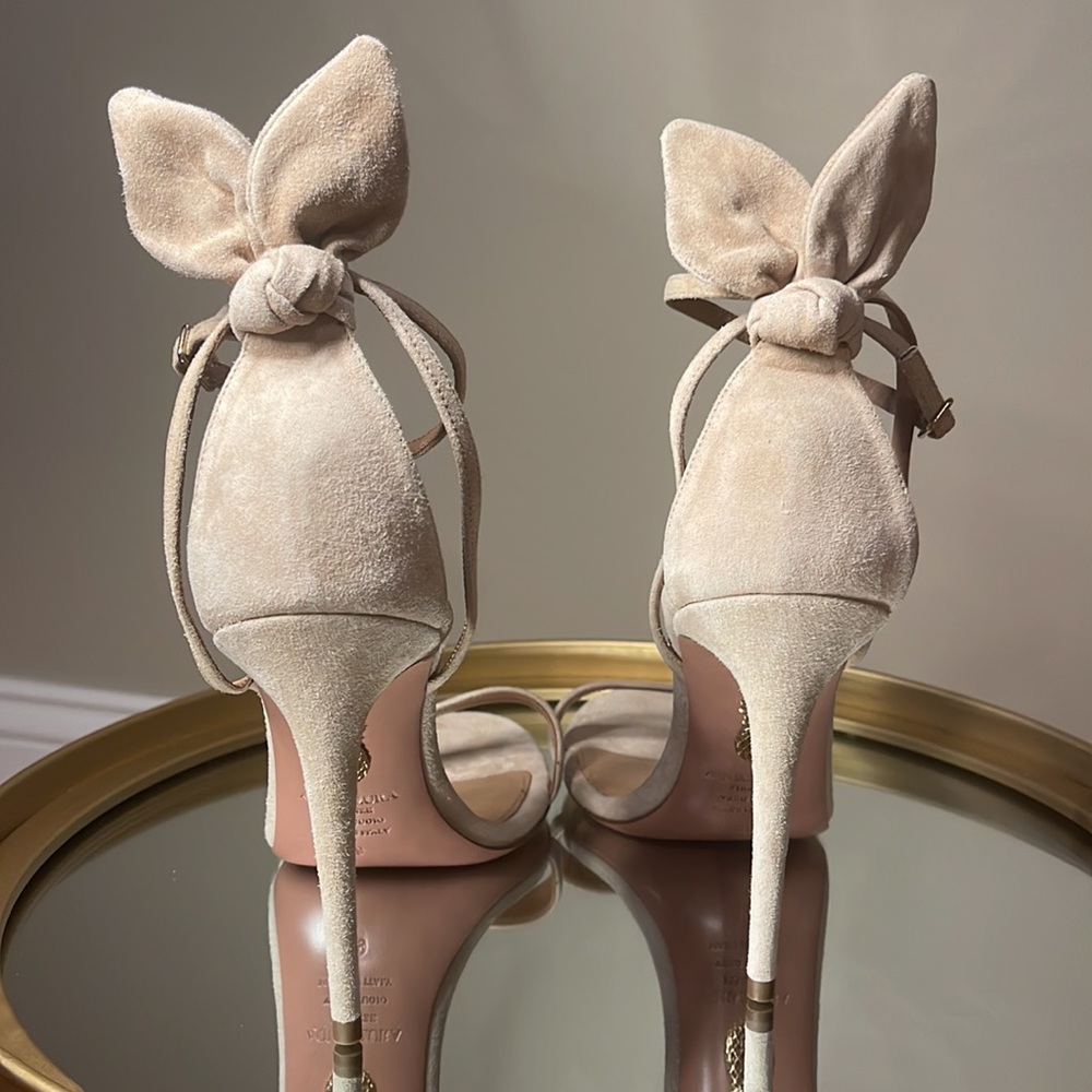 Aquazzura Bow Tie 105 suede heeled sandals sz 39 - Picture 10 of 17